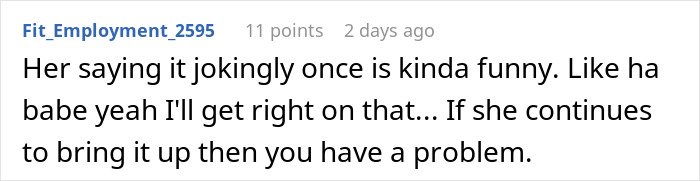 Comment discussing a woman demanding her swimmer boyfriend resemble her friend’s partner and his reaction.