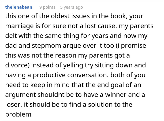 Screenshot of a forum comment discussing marriage issues related to one partner insisting the other doesn&rsquo;t contribute at home.