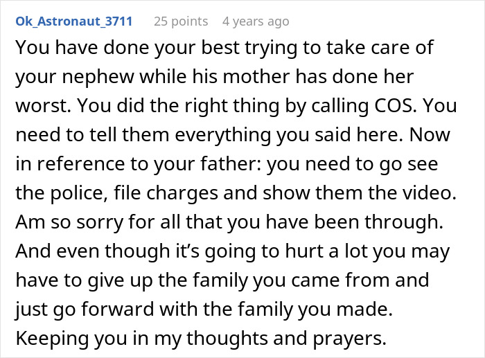 Comment about calling CPS due to mom's neglect of 2-year-old, urging involving police and moving forward with chosen family.