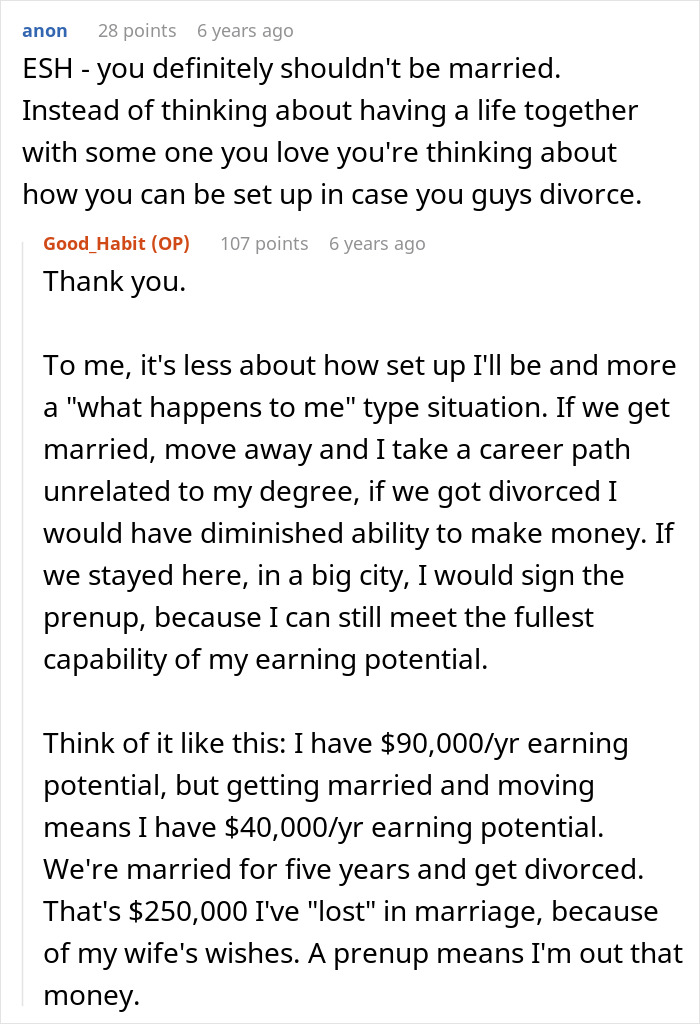 Discussion about wealthy girlfriend expecting prenup while rejecting infidelity clause leading to engagement cancellation.