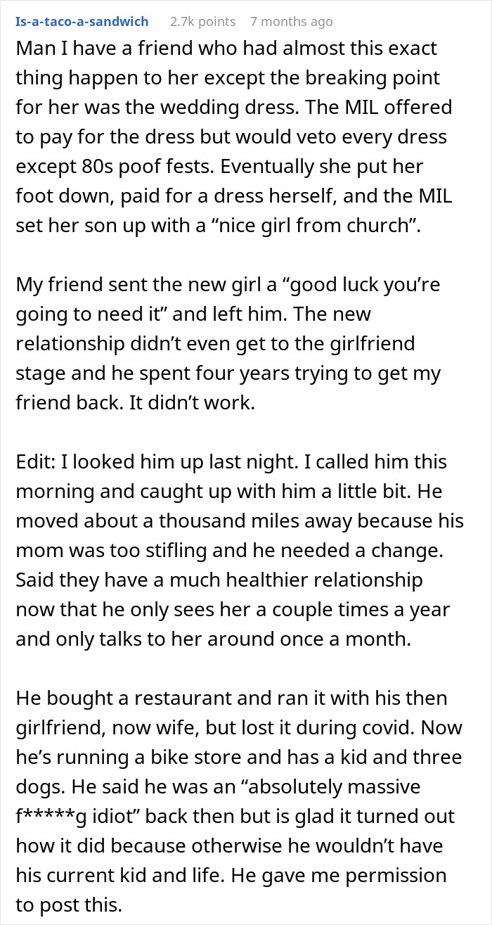 Text post describing a woman snapping at MIL over a supposedly generous gift used as manipulative control in family dynamics.