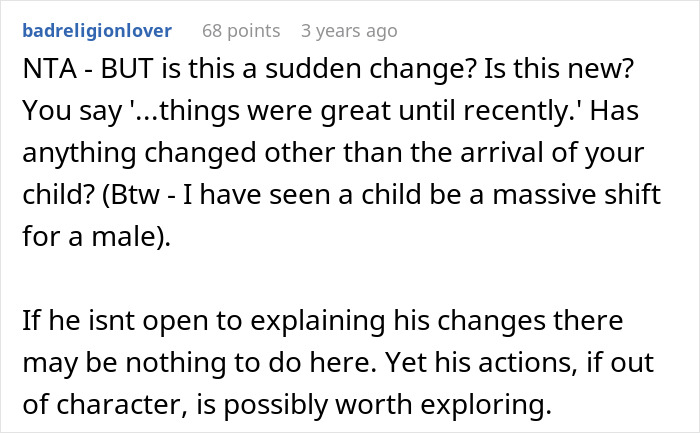 Reddit comment discussing challenges faced by a working wife dealing with a man-child hubby&rsquo;s negative attitude.