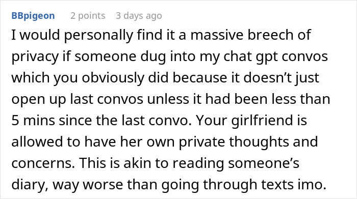 Comment discussing privacy concerns about using AI as a personal relationship coach and fears of partner upgrades. Comment discussing privacy concerns about using AI as a personal relationship coach and fears of partner upgrades.