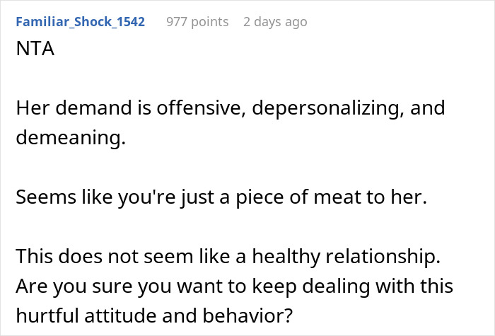 Screenshot of an online comment discussing a woman demanding her swimmer boyfriend look like her friend’s partner.