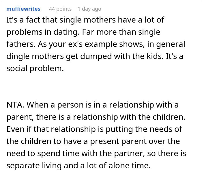 Reddit comment discussing dating challenges and relationship issues when a man dumps his girlfriend because she has kids. Reddit comment discussing dating challenges and relationship issues when a man dumps his girlfriend because she has kids.
