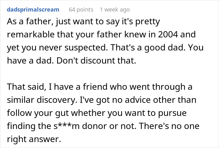 Screenshot of a Reddit comment discussing a man discovering a secret family after an ancestry test prompted by his wife. Screenshot of a Reddit comment discussing a man discovering a secret family after an ancestry test prompted by his wife.