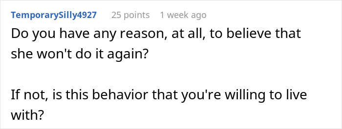 Screenshot of a Reddit comment questioning if the guy can accept his girlfriend&rsquo;s behavior of spitting in his food.