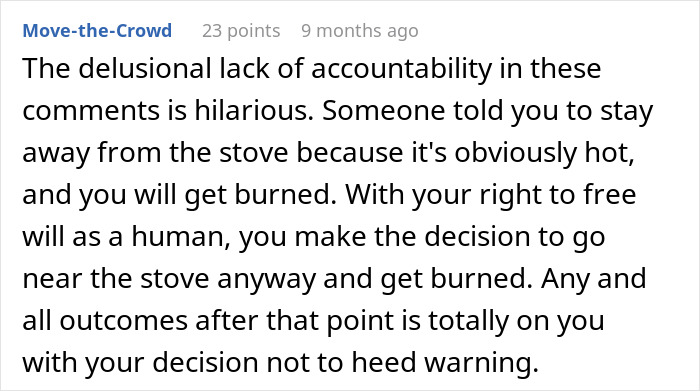 Text post discussing accountability and personal responsibility in ignoring warnings and facing consequences. Text post discussing accountability and personal responsibility in ignoring warnings and facing consequences.