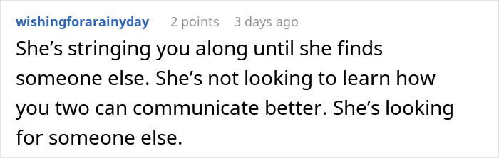 Screenshot of an online comment discussing relationship communication as a lady uses AI as her personal relationship coach. Screenshot of an online comment discussing relationship communication as a lady uses AI as her personal relationship coach.