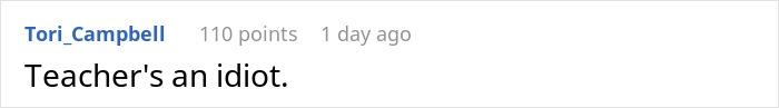 Screenshot of an online comment calling a teacher an idiot after ignoring a daughter's emergency situation.