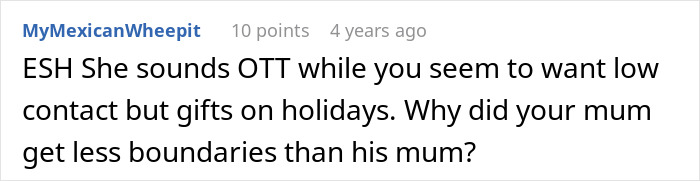 Comment discussing family boundaries and holiday gift expectations, highlighting issues in ruining family relationship lying MIL. Comment discussing family boundaries and holiday gift expectations, highlighting issues in ruining family relationship lying MIL.