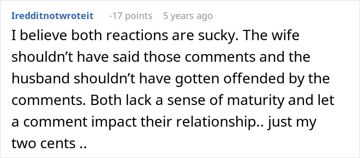 Reddit screenshot of a comment about relationship conflict mentioning embarrasses wife and lack of maturity Reddit screenshot of a comment about relationship conflict mentioning embarrasses wife and lack of maturity