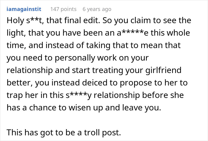 Comment expressing frustration about relationship issues between chef girlfriend and boyfriend not going to restaurants. Comment expressing frustration about relationship issues between chef girlfriend and boyfriend not going to restaurants.