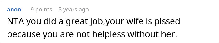 Reddit comment screenshot praising husband (NTA), saying wife is pissed; relates to Guy embarrasses wife. Reddit comment screenshot praising husband (NTA), saying wife is pissed; relates to Guy embarrasses wife.