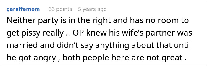 Text comment discussing a wife and husband in an open marriage and issues reconnecting with an ex partner.