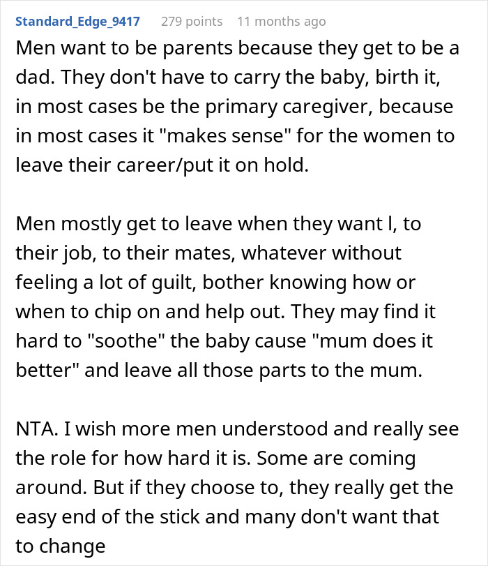 Reddit comment screenshot about parenting imbalance and mom regrets becoming a parent Reddit comment screenshot about parenting imbalance and mom regrets becoming a parent