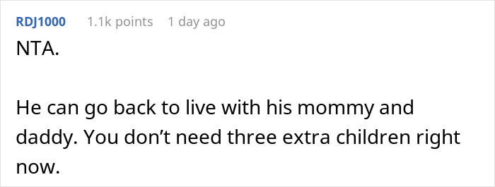 Screenshot of an online comment stating new mom kicks out husband and in-laws for not helping with the baby. Screenshot of an online comment stating new mom kicks out husband and in-laws for not helping with the baby.