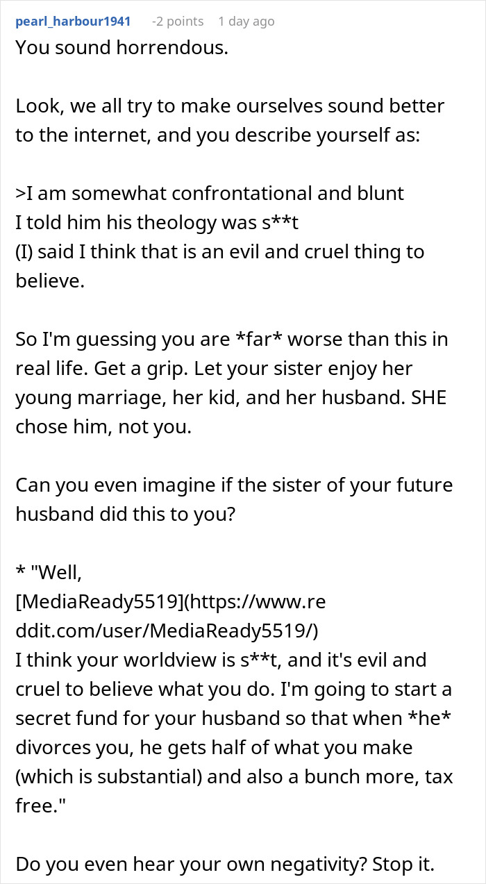 Woman worried about sister who became a tradwife creating a secret fund to support her husband discreetly.