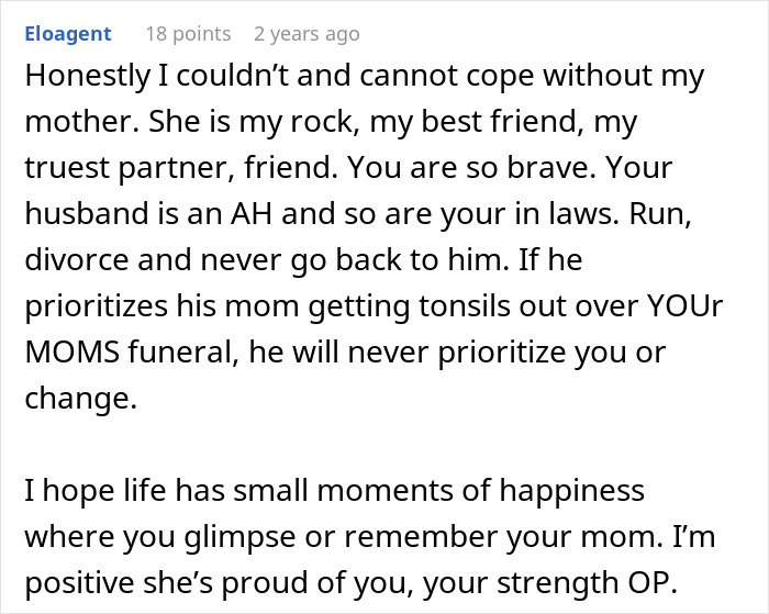 Screenshot of an online comment discussing husband and in-laws rudeness and a wife considering divorce with a lawyer. Screenshot of an online comment discussing husband and in-laws rudeness and a wife considering divorce with a lawyer.
