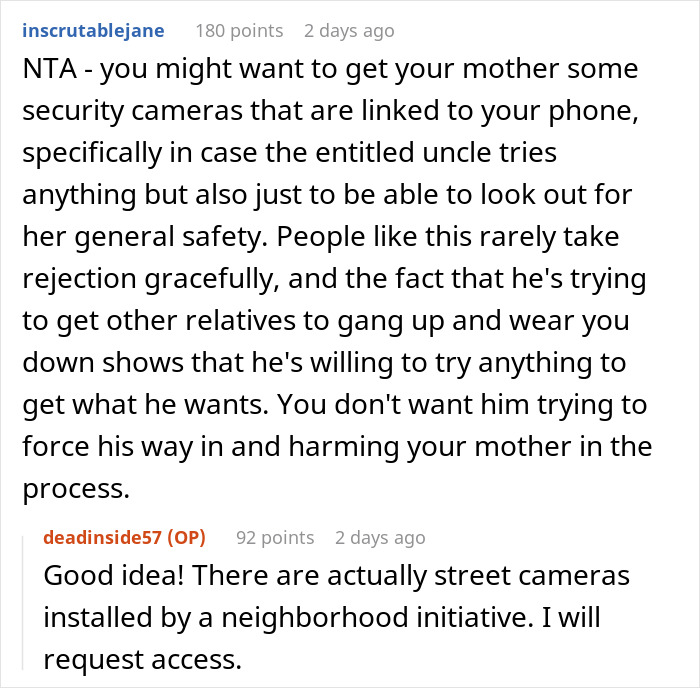 Reddit discussion about entitled uncle expecting niece to be his retirement plan and manipulation attempts by relatives. Reddit discussion about entitled uncle expecting niece to be his retirement plan and manipulation attempts by relatives.