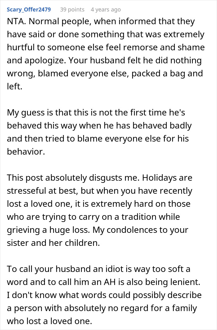 Reddit comment discussing trauma caused by a guy saying the wrong thing about late brother-in-law at Thanksgiving. Reddit comment discussing trauma caused by a guy saying the wrong thing about late brother-in-law at Thanksgiving.