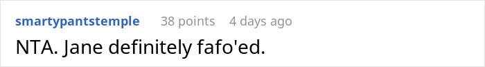 Screenshot of a Reddit comment stating disagreement in a workplace conflict involving HR reporting and accusations of being a creep.