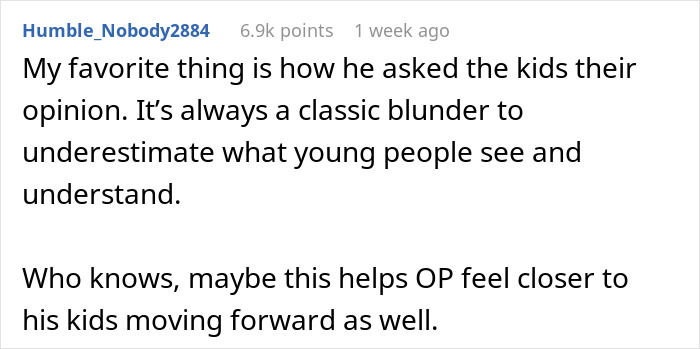 Reddit comment screenshot about man suspects wife, user Humble_Nobody2884 praises asking kids' opinion and support