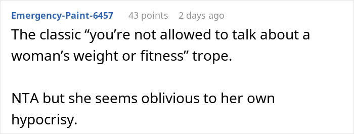 Screenshot of a Reddit comment discussing a woman demanding her swimmer boyfriend resemble her friend’s partner. Screenshot of a Reddit comment discussing a woman demanding her swimmer boyfriend resemble her friend’s partner.