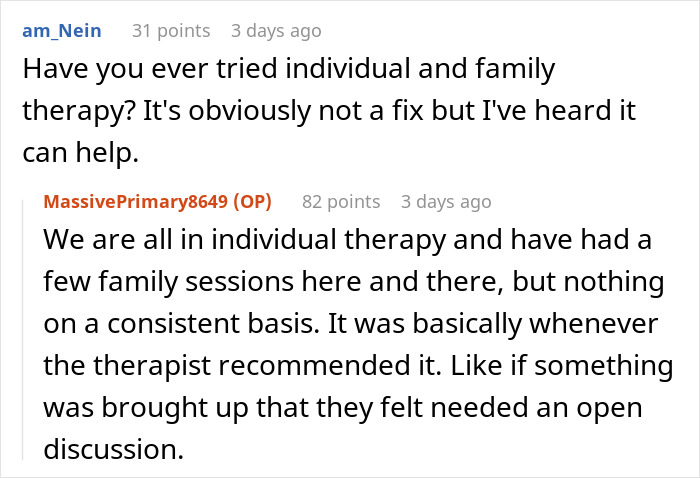 Reddit conversation discussing therapy after woman snaps and kicks her fiancé and stepdaughter out. Reddit conversation discussing therapy after woman snaps and kicks her fiancé and stepdaughter out.