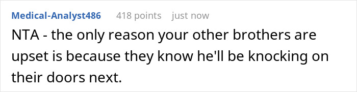 Screenshot of a forum comment discussing a man's entitled behavior mistreating SIL and being kicked out. Screenshot of a forum comment discussing a man's entitled behavior mistreating SIL and being kicked out.