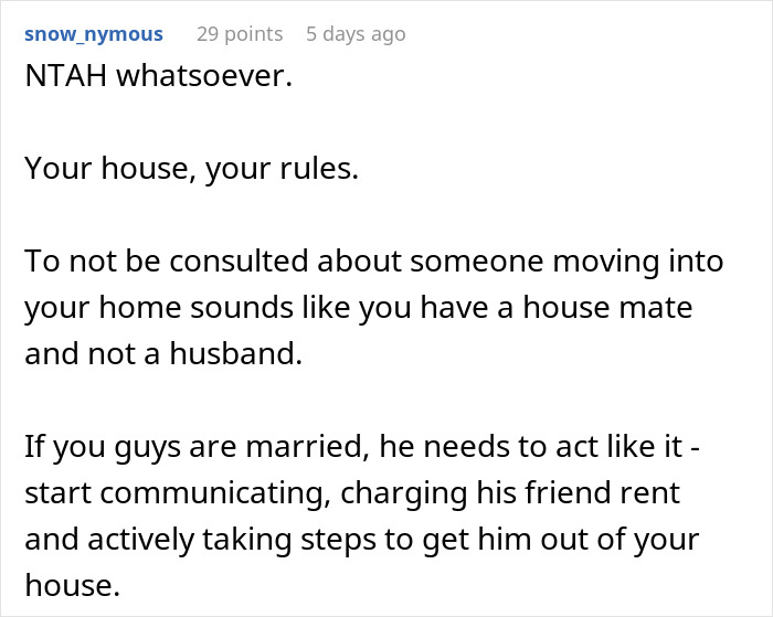 Comment discussing a woman's decision about bra-wearing at home and its impact on her husband’s comfort. Comment discussing a woman's decision about bra-wearing at home and its impact on her husband’s comfort.