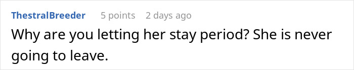 Comment expressing concern about a wife not letting her husband's relatives stay, highlighting family tensions.