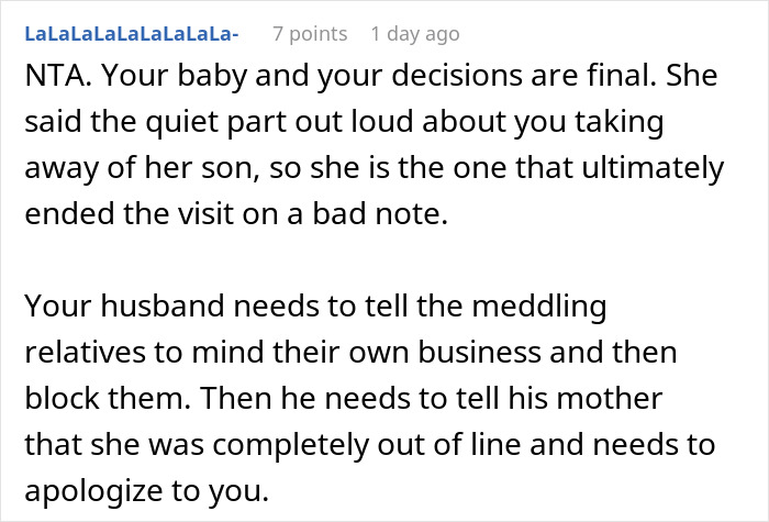 Reddit comment screenshot about mom takes her baby leaving MIL after meddling over feeding Reddit comment screenshot about mom takes her baby leaving MIL after meddling over feeding