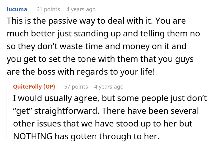 Screenshot of an online discussion about handling husband parents coming honeymoon surprise and dealing with boundary-setting challenges.
