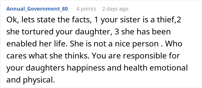 Comment criticizing a woman who stole her 5-year-old niece&rsquo;s skirt and lied when caught, discussing family responsibility.