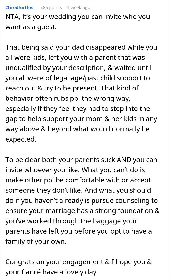 Mom's Plan To Control Her Daughter's Wedding By Forcing Her To Uninvite Her Dad Backfires Horribly Mom's Plan To Control Her Daughter's Wedding By Forcing Her To Uninvite Her Dad Backfires Horribly