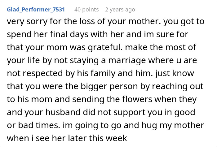 ALT text: Online comment about wife’s struggles with husband and in-laws rudeness and seeking divorce lawyer advice