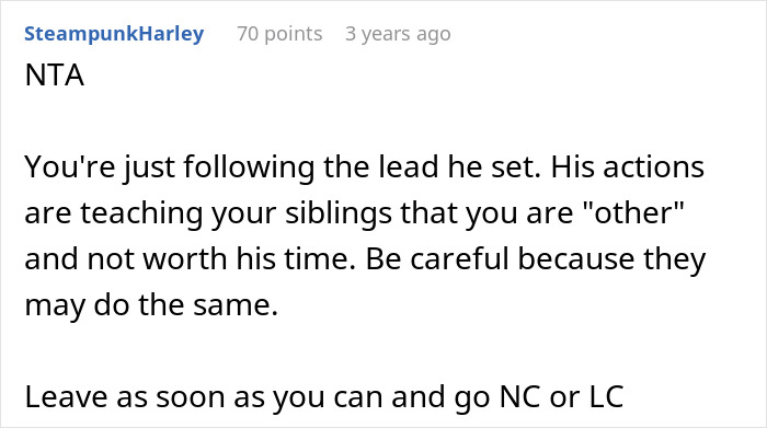 Screenshot of a Reddit comment discussing a teen calling out stepdad for ignoring him and mom's response. Screenshot of a Reddit comment discussing a teen calling out stepdad for ignoring him and mom's response.