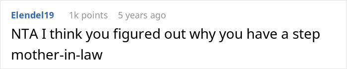 Screenshot of a Reddit comment discussing a stepmother-in-law in a personal finance conflict context. Screenshot of a Reddit comment discussing a stepmother-in-law in a personal finance conflict context.