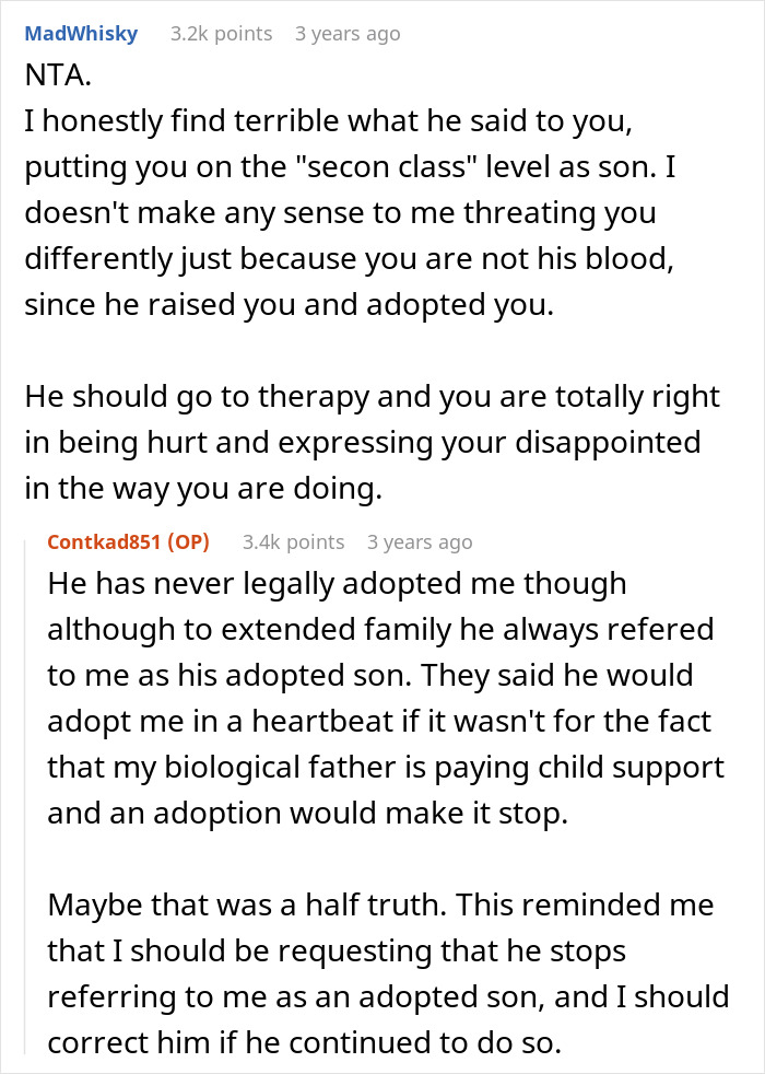 Screenshot of an online discussion where a teen calls out stepdad for ignoring him, sharing feelings about adoption and family dynamics. Screenshot of an online discussion where a teen calls out stepdad for ignoring him, sharing feelings about adoption and family dynamics.