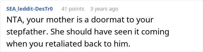 Screenshot of an online comment discussing a teen calling out stepdad and mom saying he’s like a dad. Screenshot of an online comment discussing a teen calling out stepdad and mom saying he’s like a dad.
