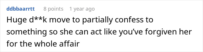 Comment discussing a man realizing his wife’s cheating was more than just one drunken night, in a social media thread.