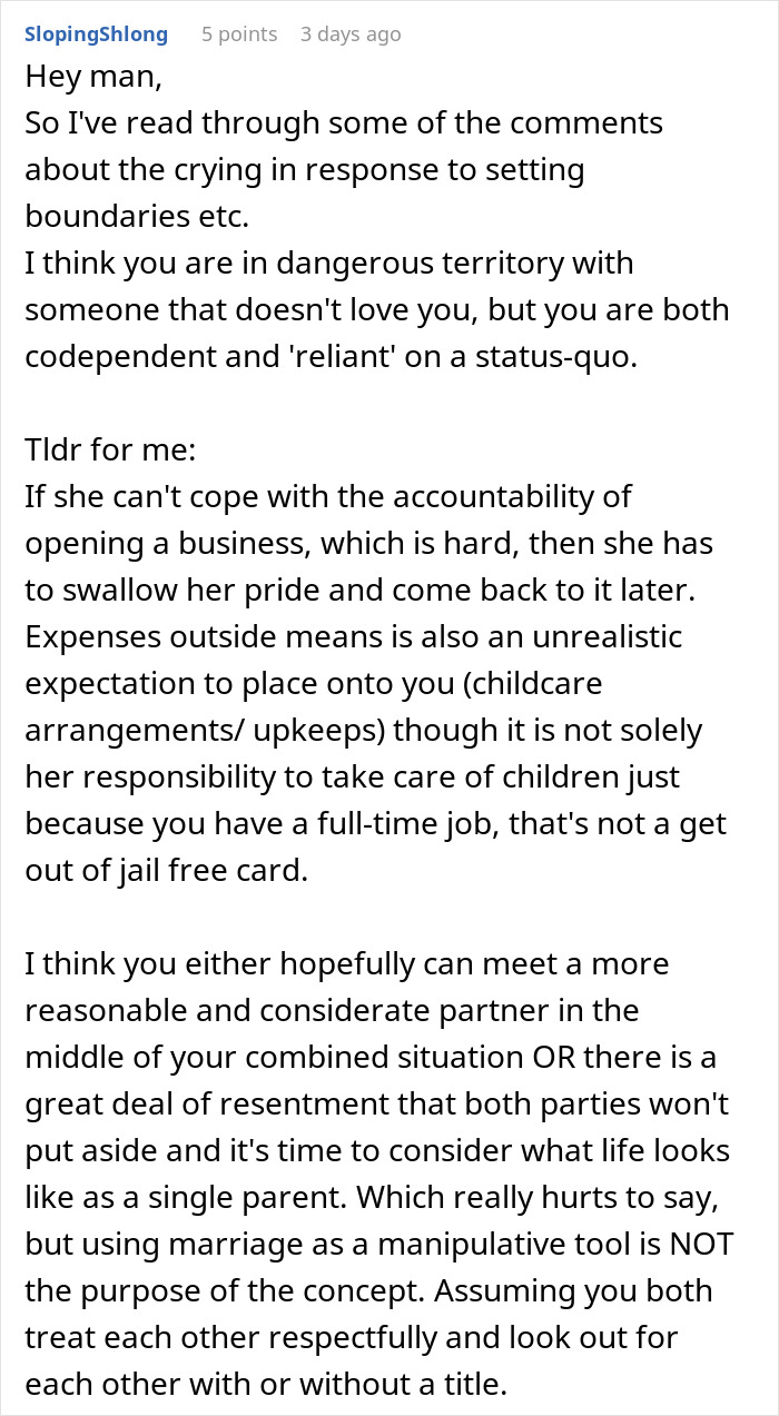 Reddit comment screenshot about boundaries and resentment, mentioning girlfriend ATM and demands for marriage for security. Reddit comment screenshot about boundaries and resentment, mentioning girlfriend ATM and demands for marriage for security.
