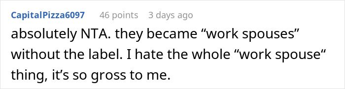 Text from online discussion about a guy&rsquo;s relationship with female colleague crossing work-wife boundaries and real wife&rsquo;s reaction.