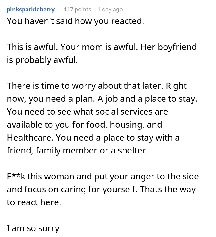 Alt text: Online discussion about mom throwing her child out on the street and legal responsibilities involved in the case