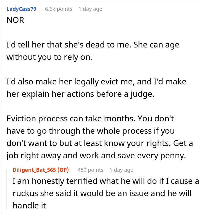 Online forum discussion about mom throwing her child out on the street and legal rights involved in eviction process.