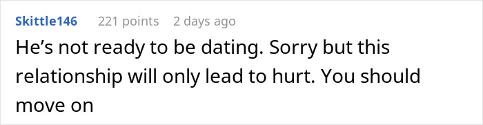 Screenshot of an online comment advising a woman about her widower boyfriend and relationship reality check.