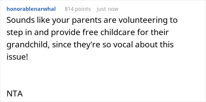 Screenshot of a comment discussing free childcare and family dynamics related to a child-loathing lady fleeing her home.