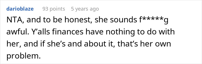 Comment on Reddit about woman hiding finances from MIL and reacting strongly after revealing she's rich, mentioning yoga teacher job. Comment on Reddit about woman hiding finances from MIL and reacting strongly after revealing she's rich, mentioning yoga teacher job.