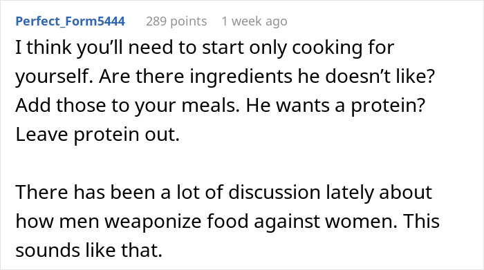 Comment discussing mom boyfriend food drama and how food can be weaponized in relationships. Comment discussing mom boyfriend food drama and how food can be weaponized in relationships.